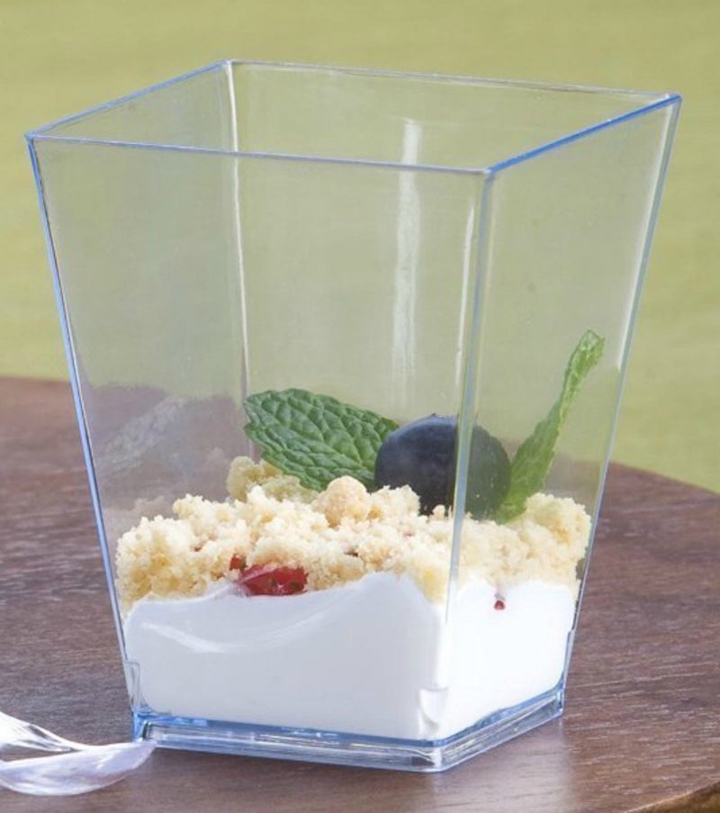 Zappy 50 5 oz Tall Square Clear Dessert Cups and 50 Tasting Spoons Dessert Glasses Shot Glasses Trifle Bowl Clear Disposable Plastic Dessert Tumbler Cups Party Cups - Image 5